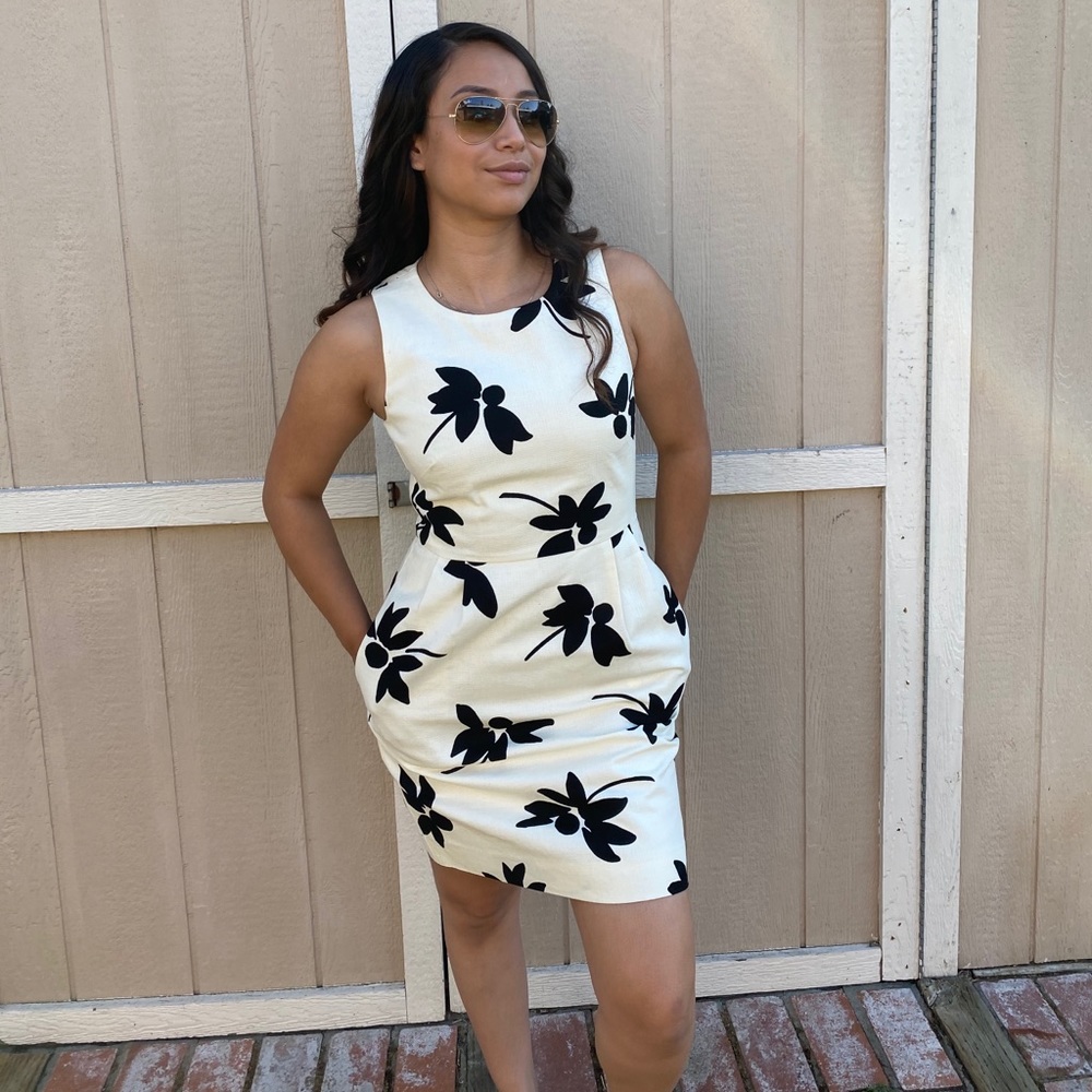 J Crew white, black flower dress